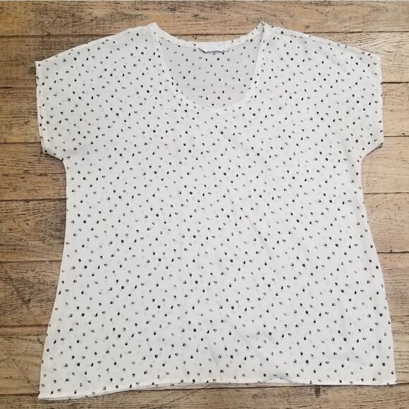 Lush Sheer Short Sleeve White Patterned Top Sz M - Picture 4 of 7